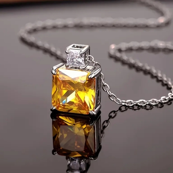 Huitan Jewelry - White Rhodium Necklace with Yellow Sapphire